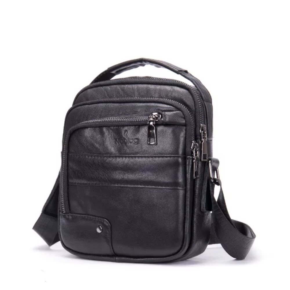 Noblag Wiler Small Size Black Leather Sling Bags Shoulder Bags For Men